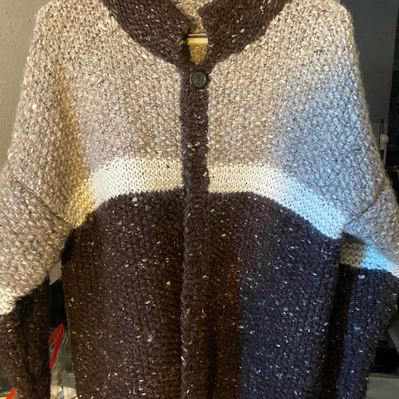 Handmade Sweaters - Cozy OOAK Chunky Oversized wool/alpaca Handknit Sweater n Brown and Cream